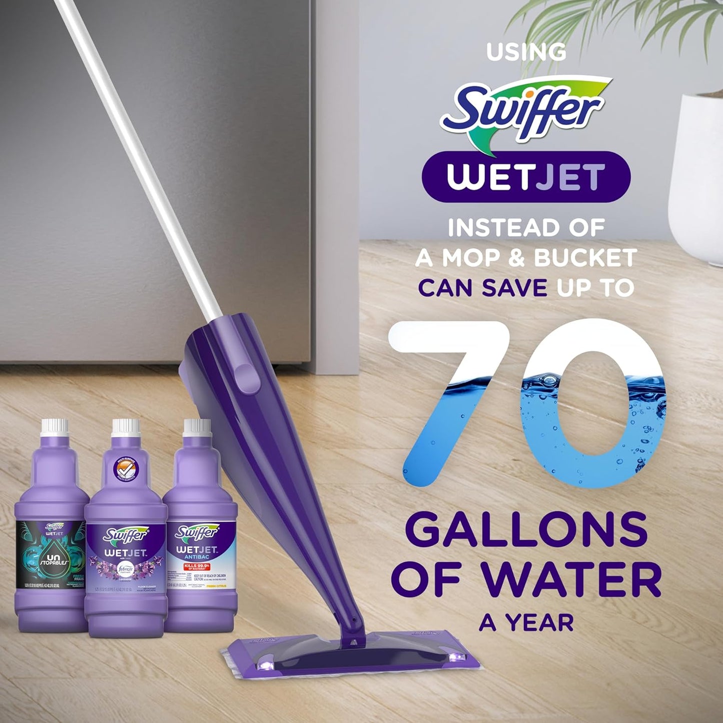 Swiffer WetJet Multi-Purpose and Hardwood Liquid Floor Cleaner Solution Refill, with Gain Scent, 42.2 fl oz each, (Pack of 2)