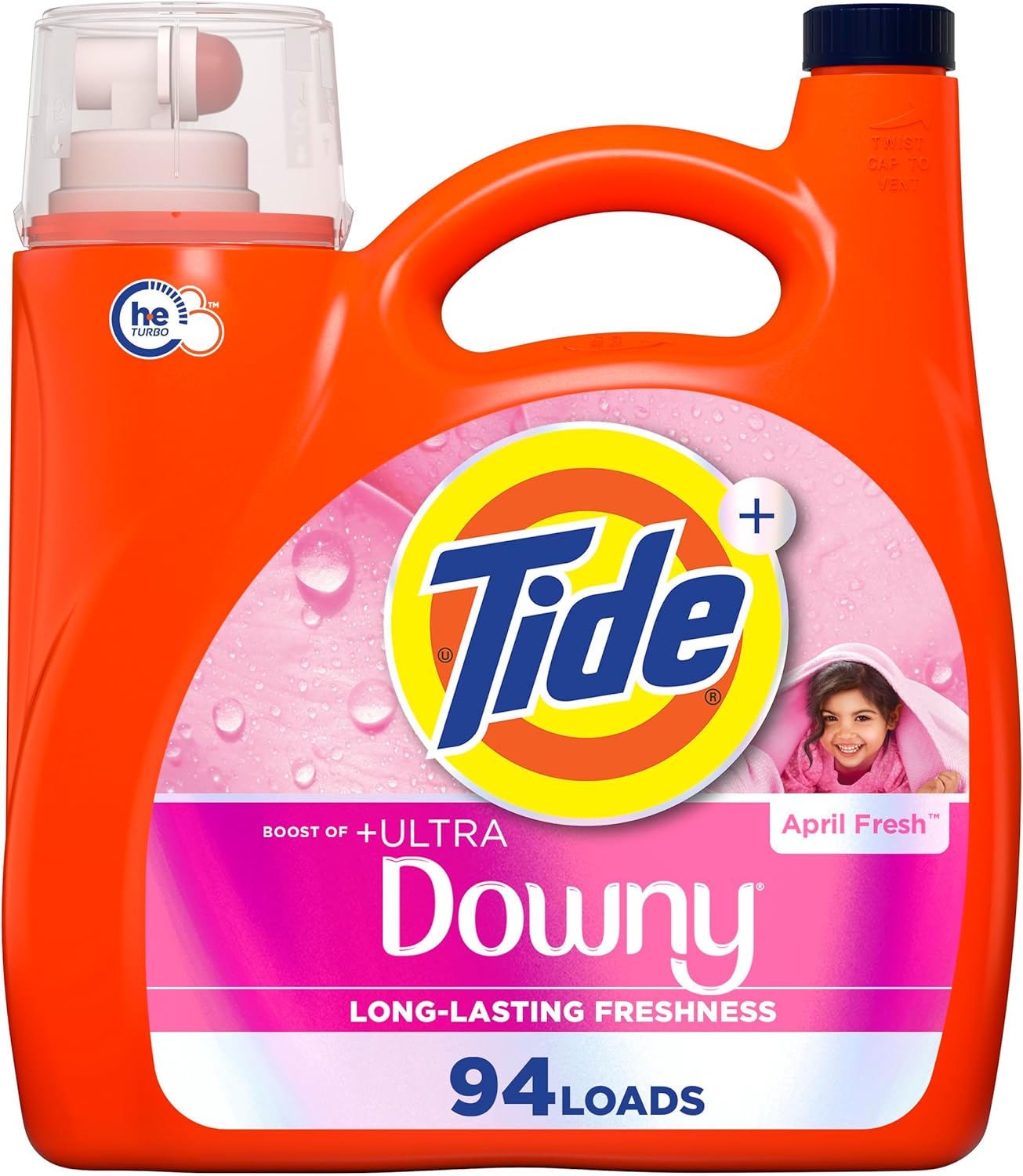 Tide Plus Boost of Ultra Downy Liquid Laundry Detergent, April Fresh Scent, 132 fl oz, 94 Loads, Laundry Detergent Liquid with Long-Lasting Freshness