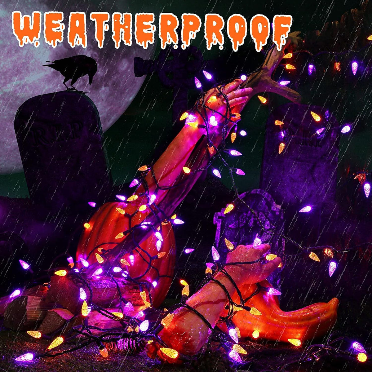 Brizled Purple & Orange Lights, 33ft 100 LED Faceted C5 Orange Halloween String Lights, 120V UL Certified Purple Light Set Connectable Halloween Light for Indoor Outdoor Tree Xmas Party Decoration