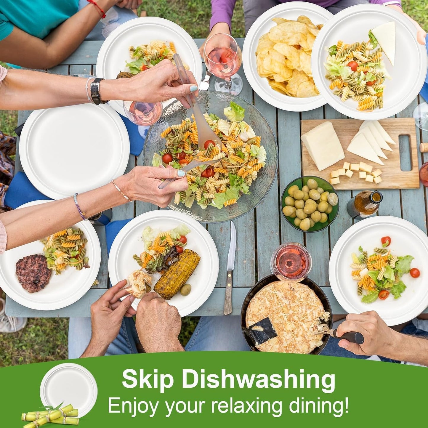 100% Compostable 5X Stronger Round 9-Inch 125 Count & 10-Inch 150Count Paper Plates| Disposable Biodegradable Bagasse Microwave-Safe, Soak-Proof, Cut & Leak Resistant Plates For Everyday Meals BBQs & Parties
