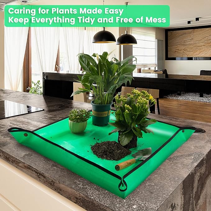 Repotting Mat for Indoor Plant Transplanting Control Mess, 26.8"X26.8" Waterproof Succulent Potting Mat Square Planting Tray Soil Change Mat Gardening Gifts for Plant Lovers