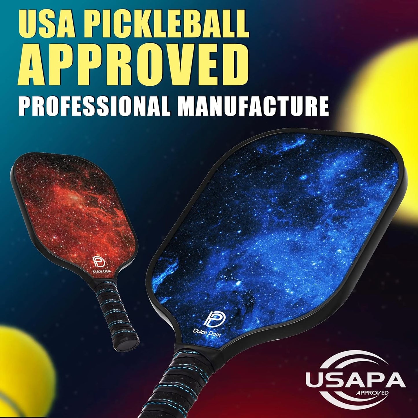 DULCE DOM Pickleball Paddles Set of 2/4 - USAPA Approved, Fiberglass/Carbon Fiber Pickleball Racket with 4 Indoor Outdoor Pickleball Balls and Pickleball Bag, Ideal Pickleball Training Equipment