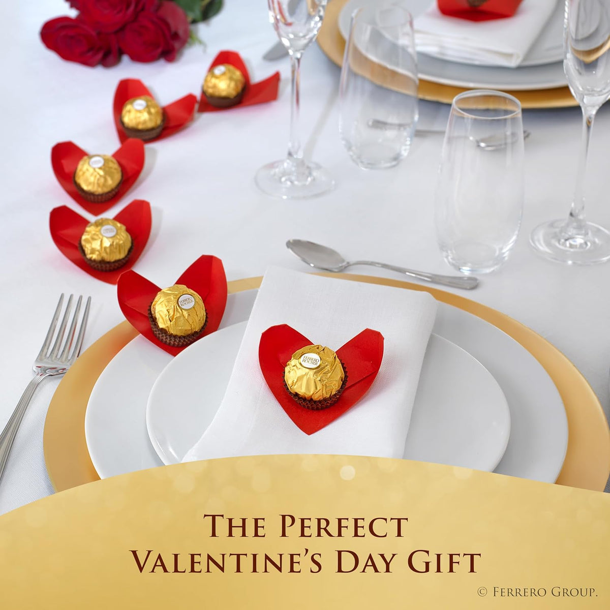 Ferrero Rocher Gourmet Hazelnut Milk Chocolate Valentine's Day Gift Box, 24 Individually Wrapped Chocolates for Gifting, 10.6 oz