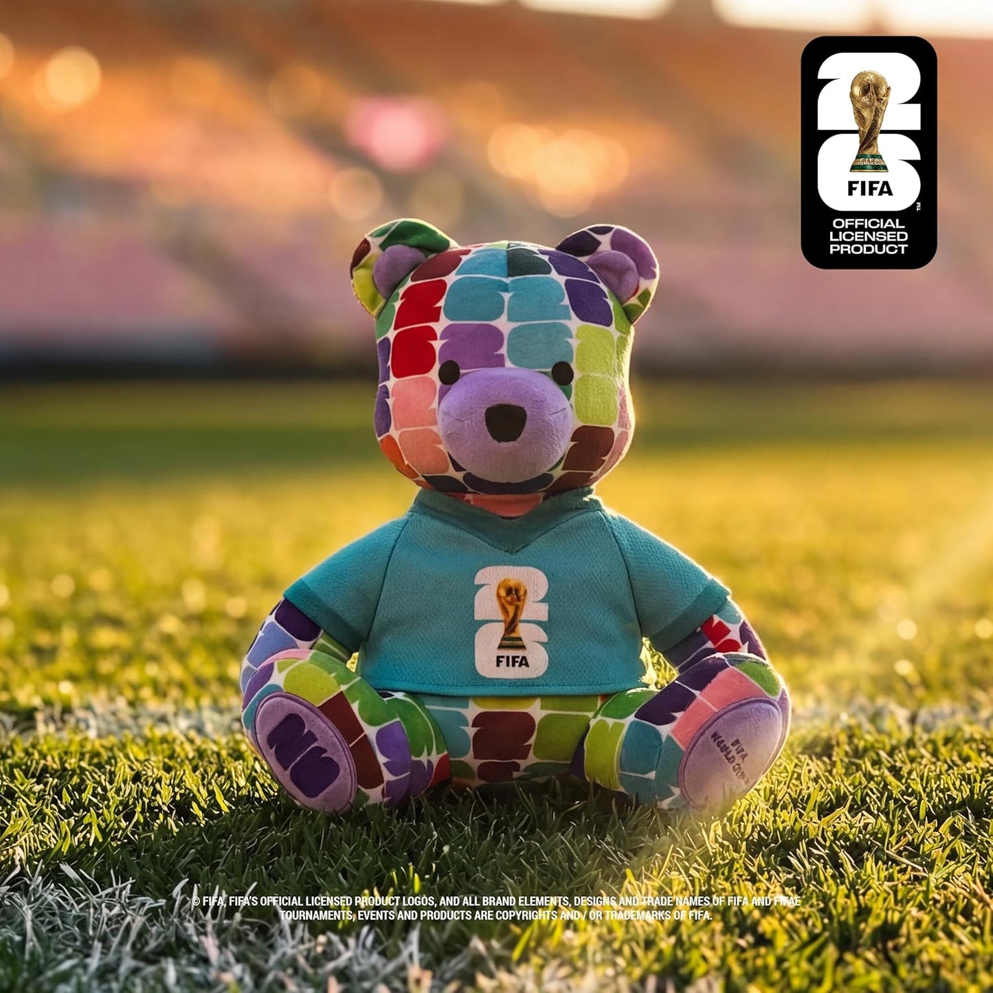 Jazwares FIFA World Cup 2026 10-Inch Colorful Bear Plush - Official 2026 World Cup Collectible with FIFA Trophy Logo Tee - Ages 3+