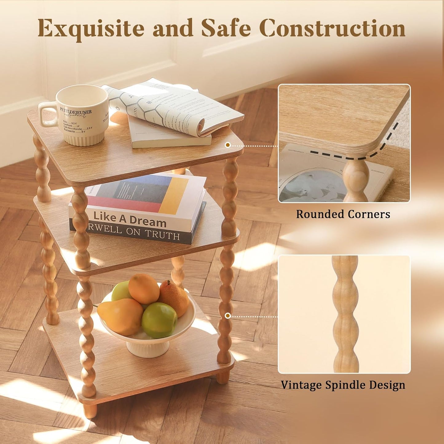 End Table, Modern Side Table with 3 Tier Open Shelf, Small Table Bed Side Tables Bedroom for Small Spaces, Living Room and Office (Rustic Walnut)