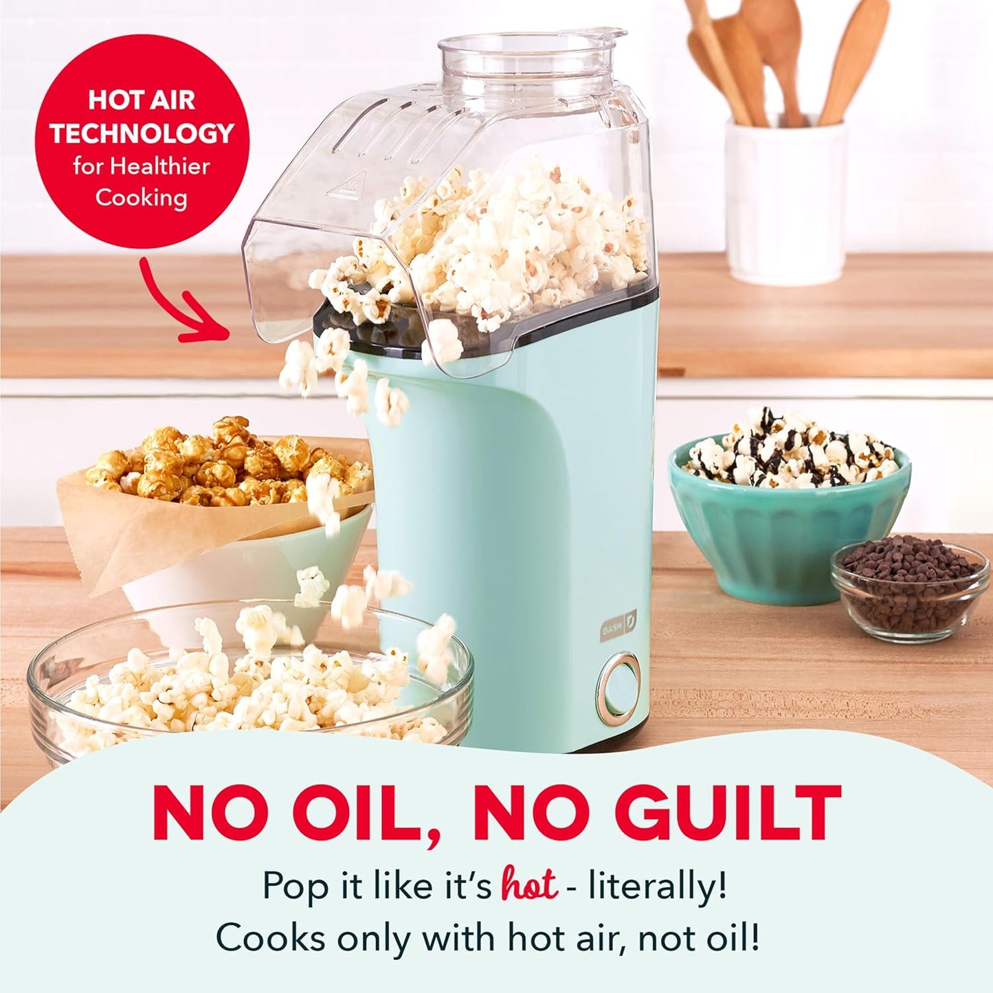 DASH Fresh Pop Popcorn Maker - Oil-Free, Air Popcorn Popper - With Measuring Cup & Recipe Guide - Perfect for Movie Nights - 16 Cups, Aqua