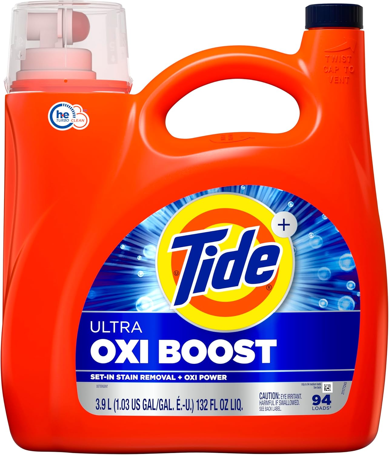 Tide Ultra Oxi Boost Liquid Laundry Detergent, 132 fl oz, 94 Loads, Advanced Stain Remover, Laundry Detergent Liquid with Extra Oxi Power (Packaging May Vary)