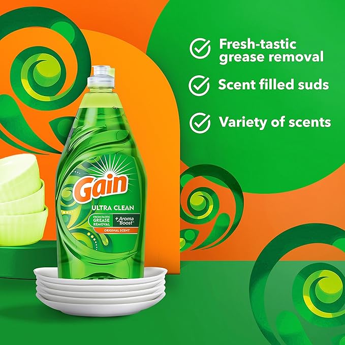Gain Ultra Dishwashing Liquid Dish Soap, Original Scent, 38 fl oz