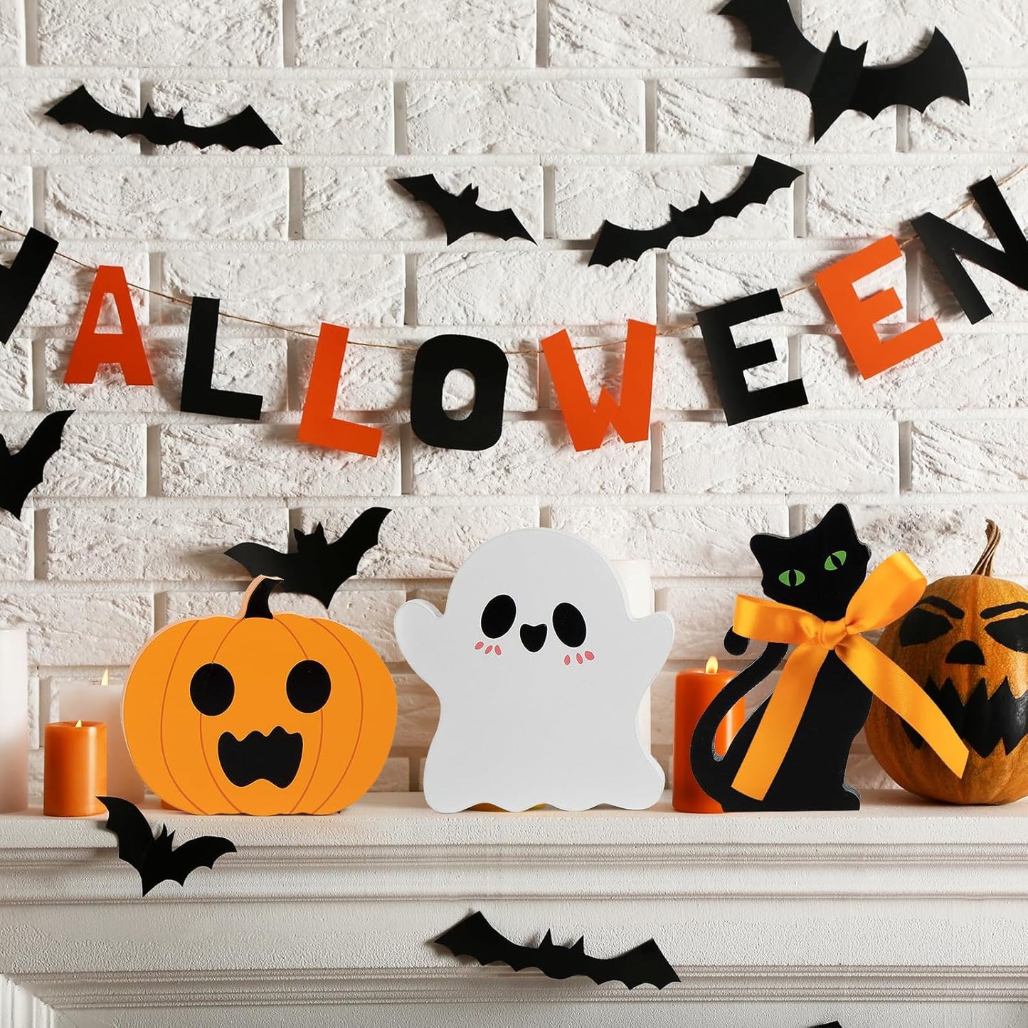 COCHIE Cute Halloween Tiered Tray Decorations Indoor, Ghost Wooden Decor Pumpkin Blocks Signs (Set of 3)