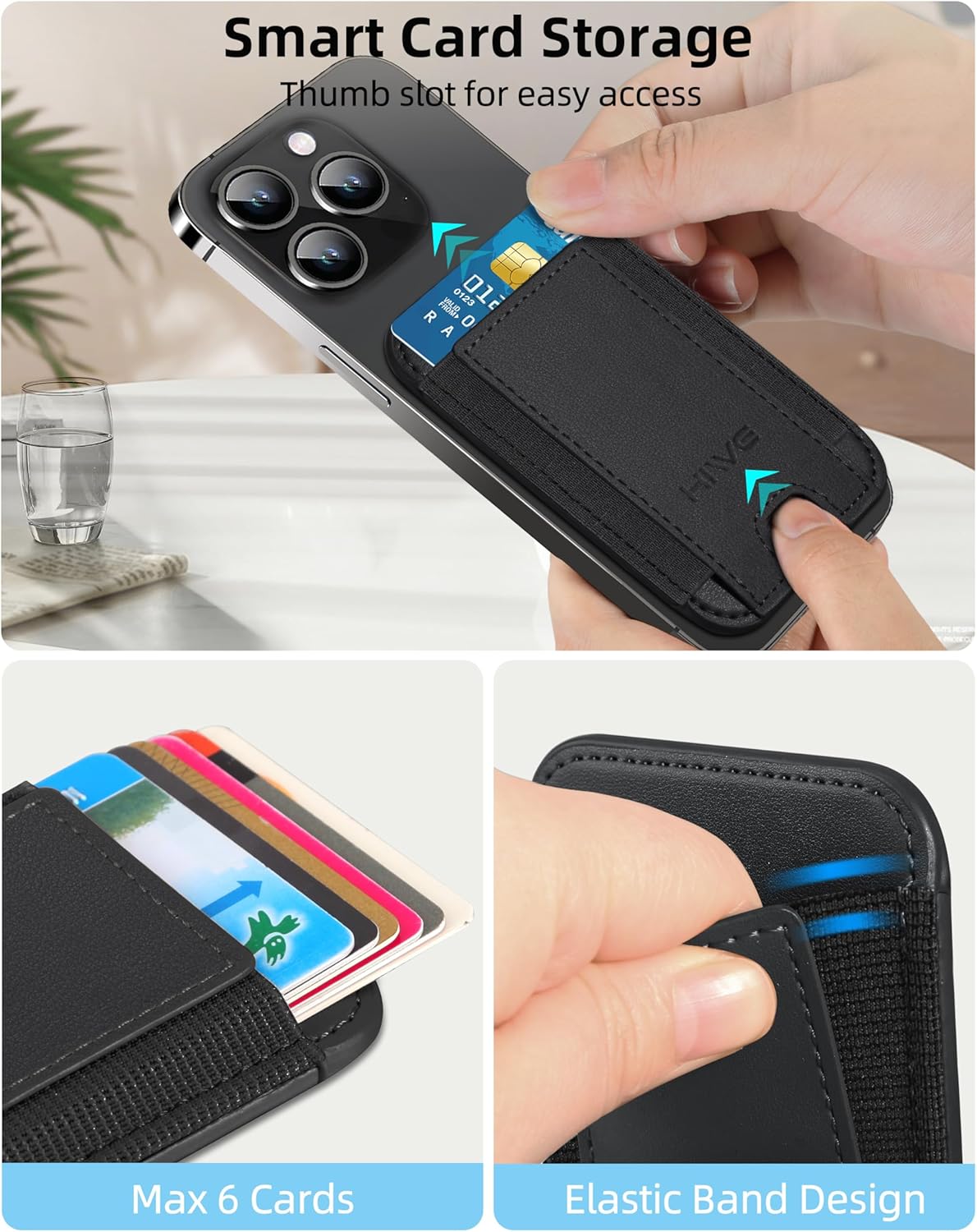 for MagSafe Wallet, Stronger Magnetic Wallet for iPhone 17/16/15/14/13/12 Series, 7 Cards Holder, Magnetic Phone Wallets, Vegan Leather Minimalist Slim RFID for iPhone Wallets, 1 Slot, Black & Black