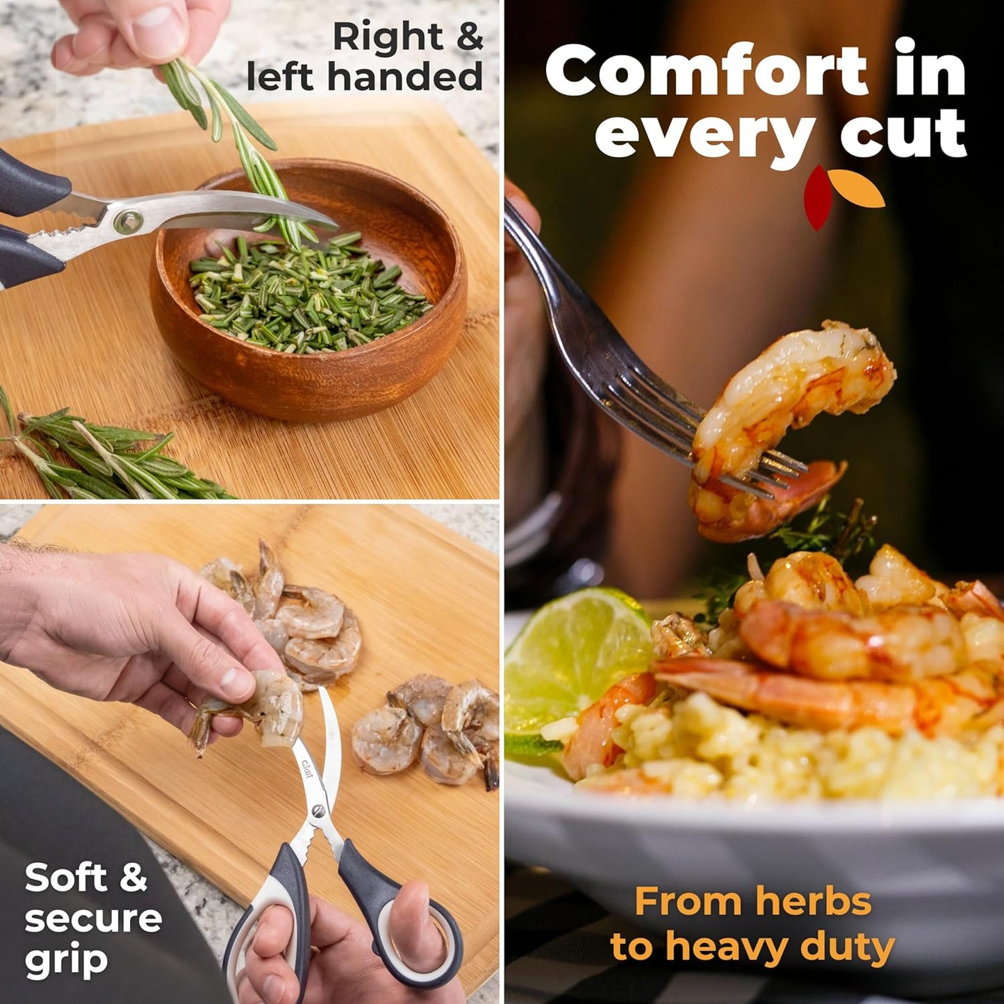 Kitchen Shears by Gidli - Includes Seafood Scissors As a Bonus - Heavy Duty Utility Stainless Steel All Purpose Ultra Sharp Scissors for Food/Cooking