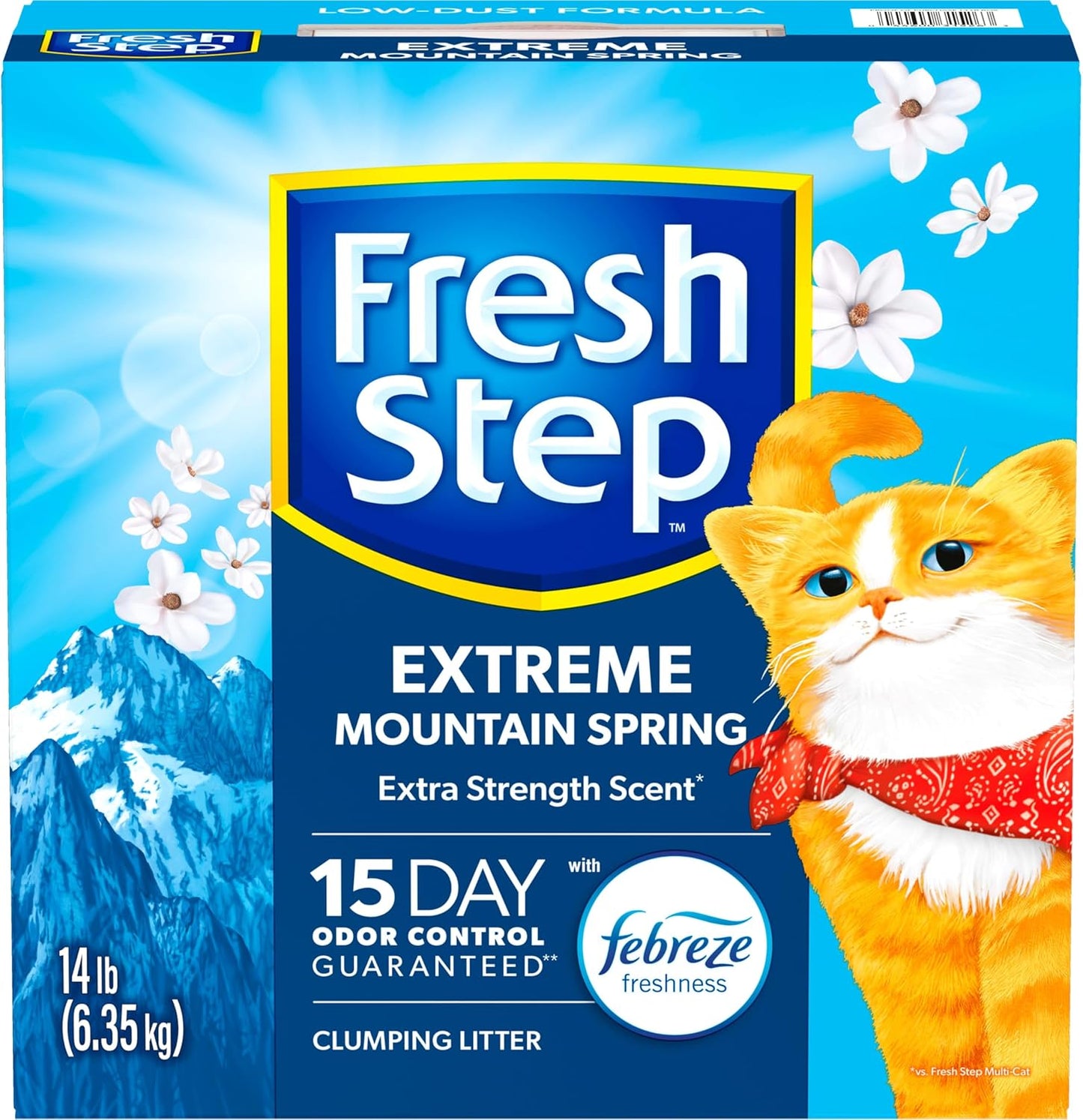 Fresh Step Extreme Clumping Litter With Febreze Freshness, Mountain Spring Scent Clumping Cat Litter With Guaranteed Odor Control, 14 lb. Box