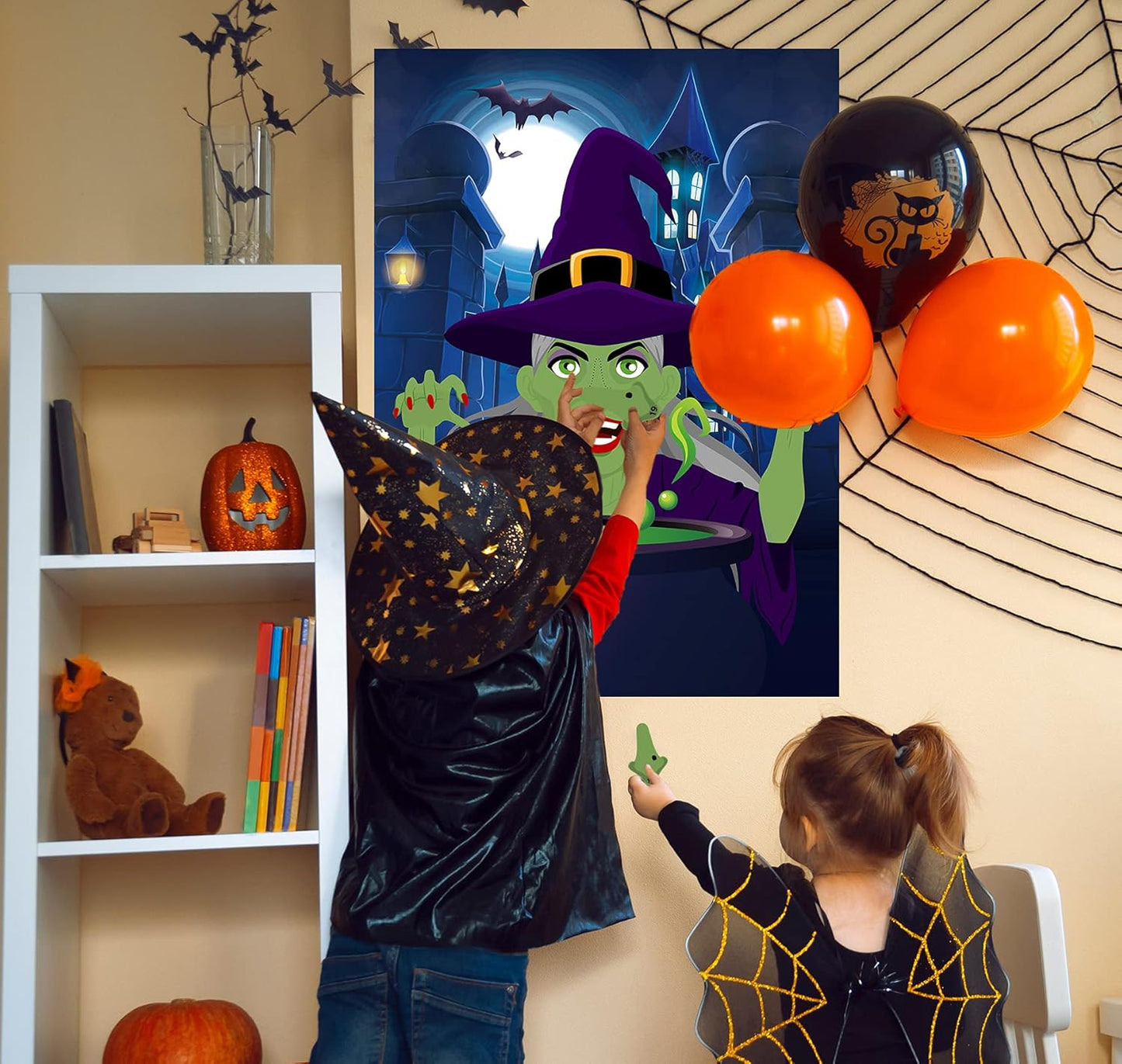 Halloween Games for Kids Pin The Nose on The Witch Game Halloween Party Games for Kids Halloween Witch Party Activities Decorations Pin The Tail Game for Halloween Themed Party Favors Supplies