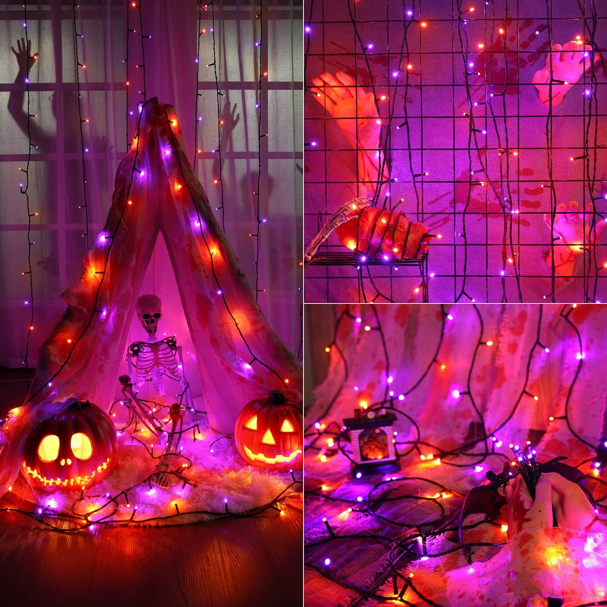Brizled Halloween Lights String, 164FT 500 LED Halloween Lights, Outdoor Halloween Lights 8 Modes Waterproof, Plug in String Lights for Halloween Thanksgiving Party Tree Indoor Decor (Orange & Purple)