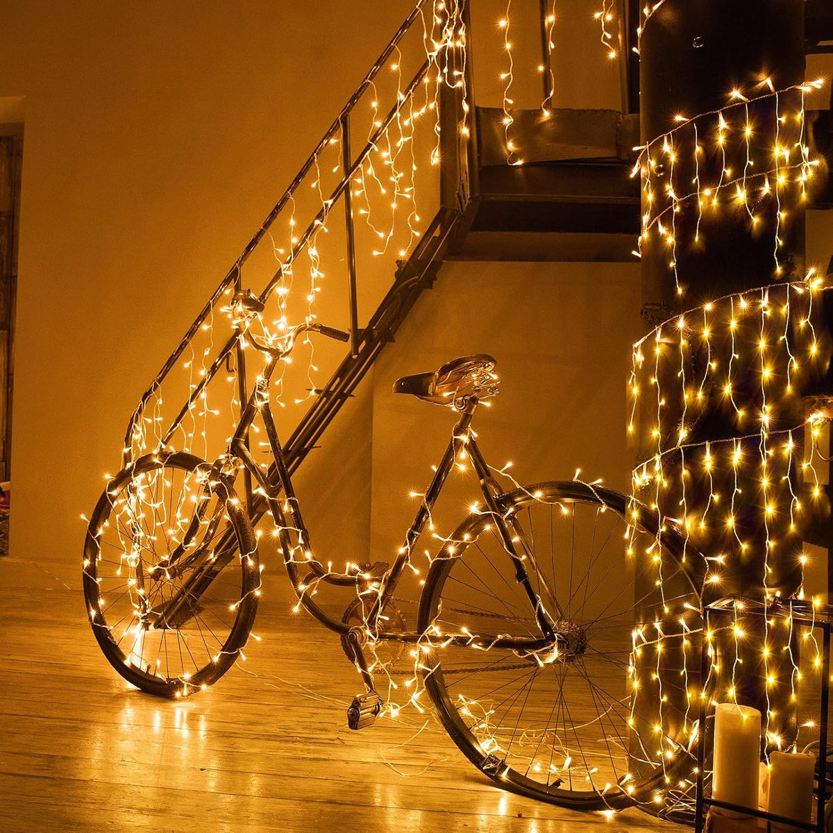 Icicle lights Outdoor - 33ft Christmas Lights with 400LED 75 Drops 8 Modes, Plug in Curtain String Lights Waterproof for Holiday Wedding Party Home Garden Bedroom Indoor Decoration, Warm White