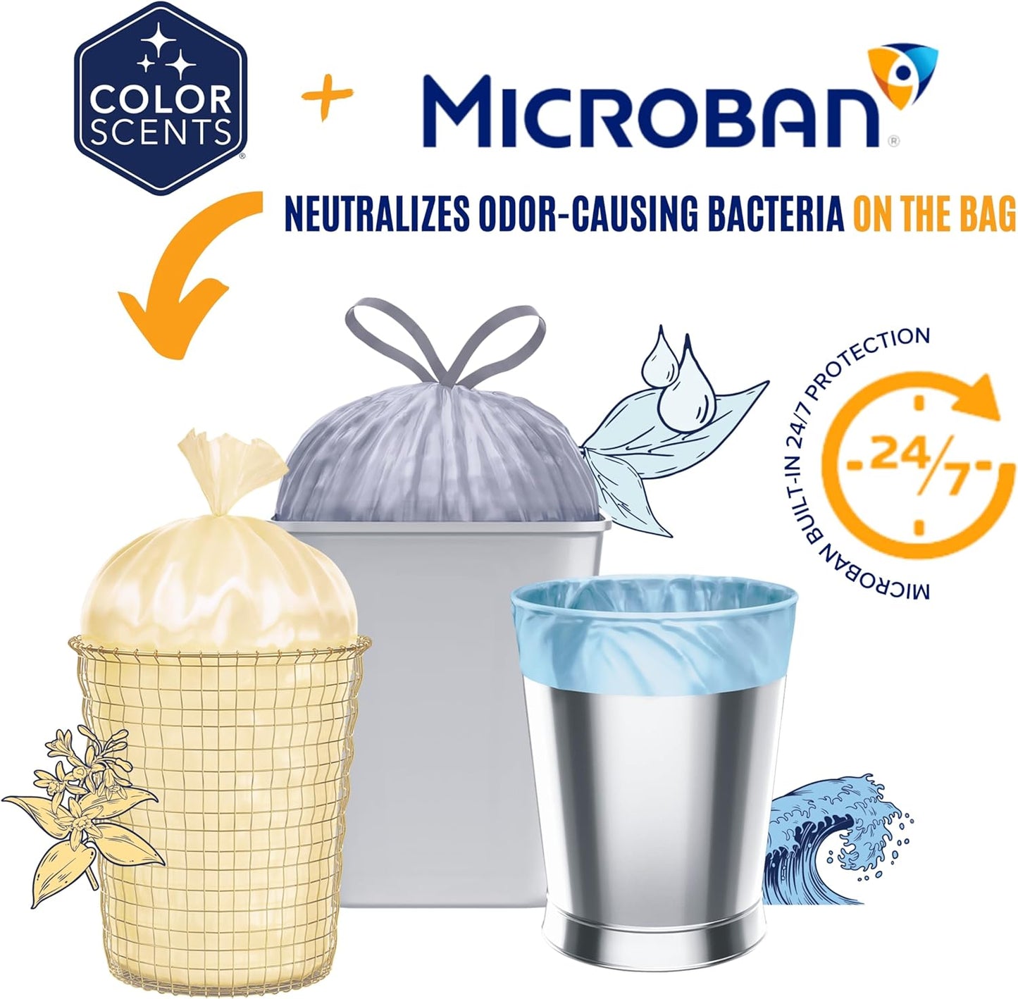 Color Scents Small Trash Bags - 4 Gallon, 80 Bags (1 Pack of 80 Count), Twist Tie - Lavender Bag with Lavender Scent with Microban