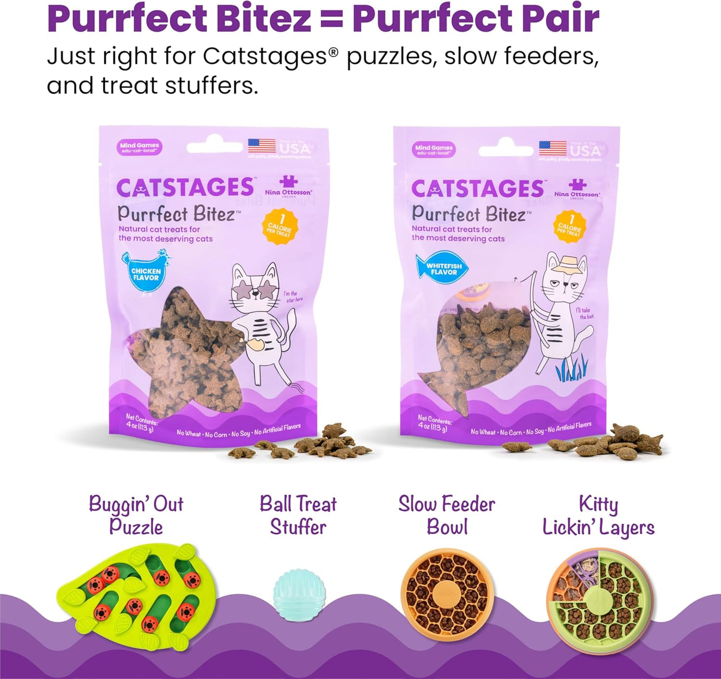 Catstages by Nina Ottosson Buggin Out Puzzle & Play – Interactive Treat Puzzle Feeder for Cats, 16 Hidden Treat Compartments Slow Feeder, Durable & Easy-Clean, Gray