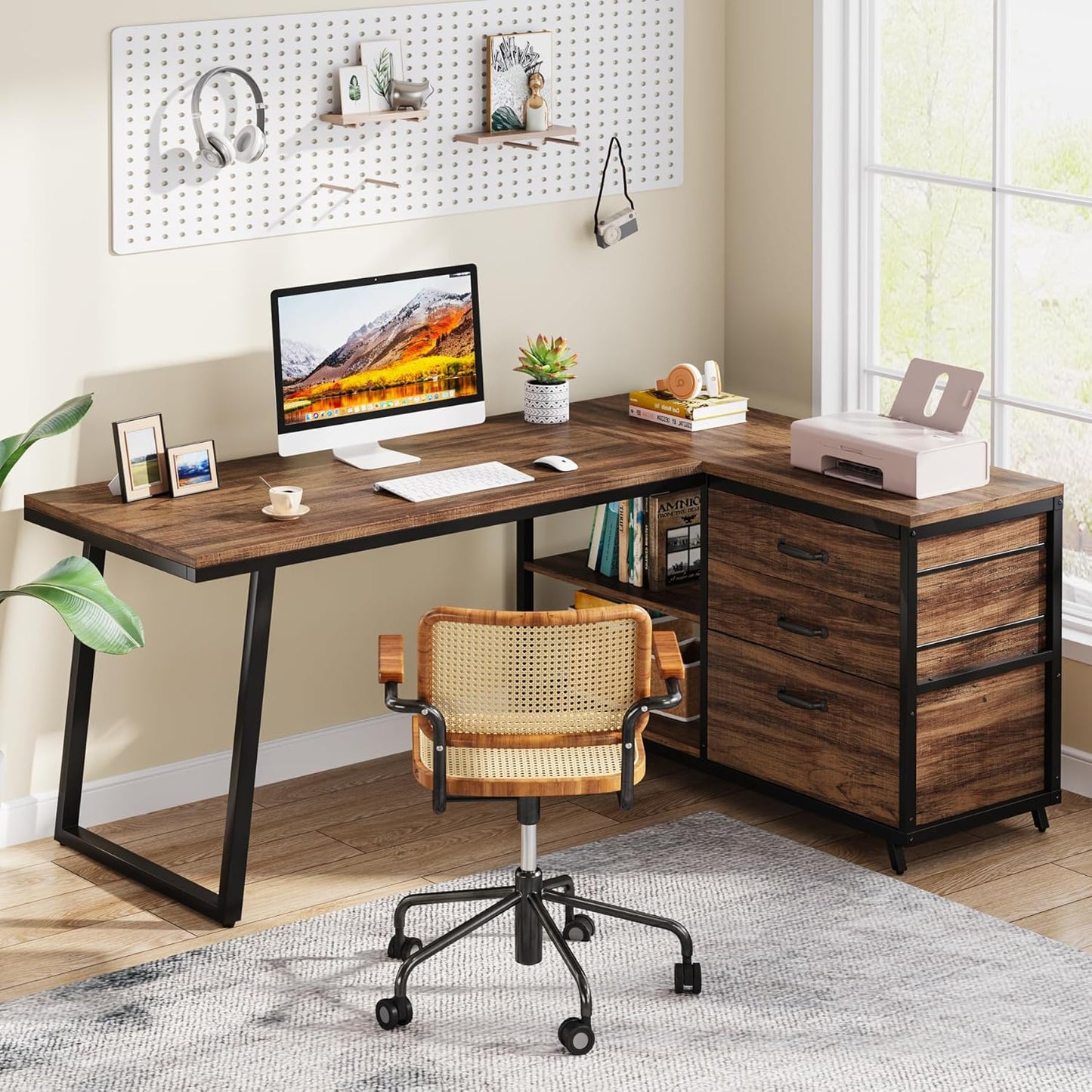 Tribesigns L-Shaped Computer Desk with 3 Drawers, Reversible Corner Home Office Desk with Shelves, 53-Inch Industrial PC Desk Study Writing Table Workstation for Small Space, Rustic Brown