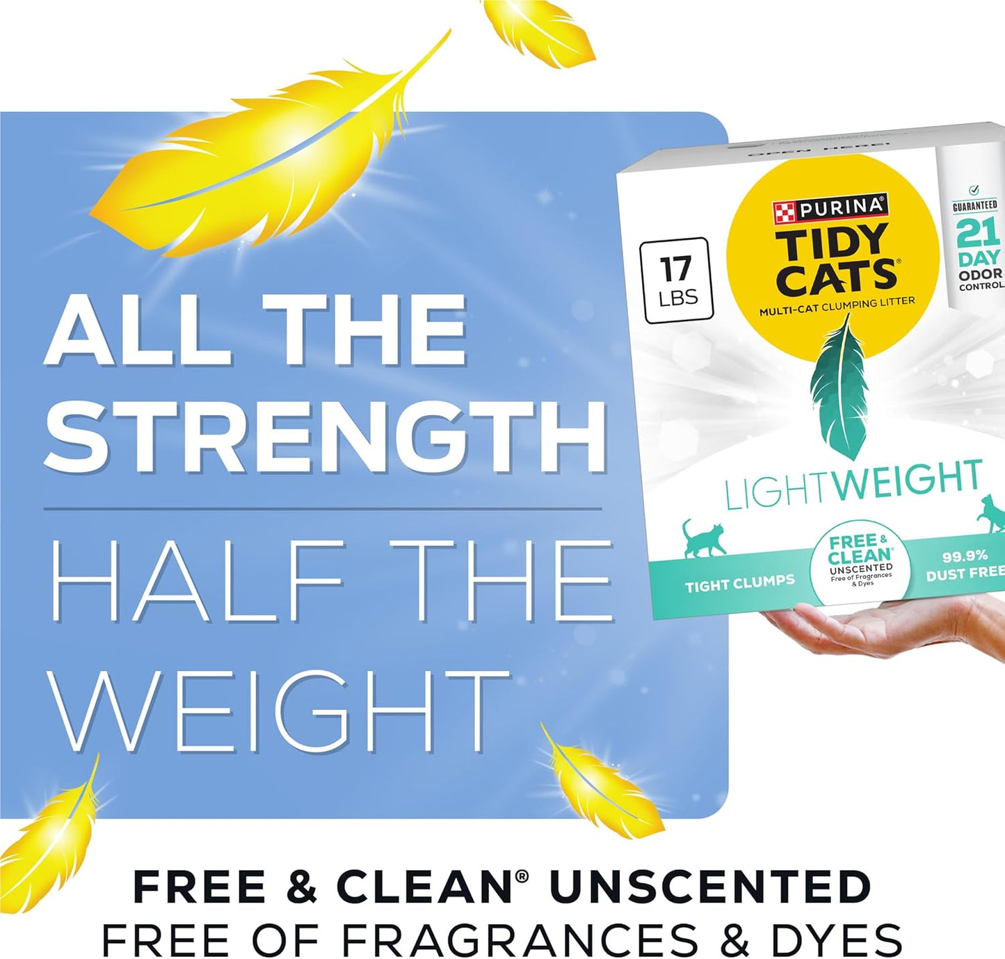 Purina Tidy Cats LightWeight Free and Clean Unscented, Multi-Cat, Clumping, 99.9 Percent Dust Free Cat Litter - 17 lb. Box
