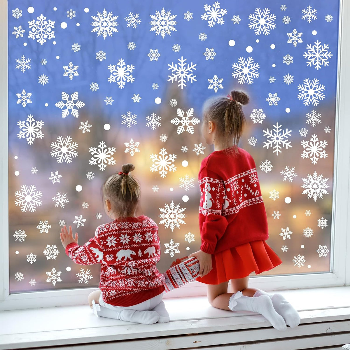 116PCS Christmas Decorations, 9 Sheets Christmas Window Clings, Snowflake Window Clings Decals, Double Sided Xmas Snowflake Decal Stickers for Winter Holiday Home Indoor Decorations Decor Supplies