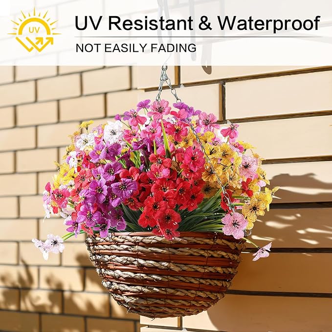 24 Bundles Artificial Flowers for Outdoor,No Fade Fake Plastic Flowers Faux Plants for Decoration Hanging Planters Indoor Outside Garden Porch Window Box Home Wedding Farmhouse - Cart Shape