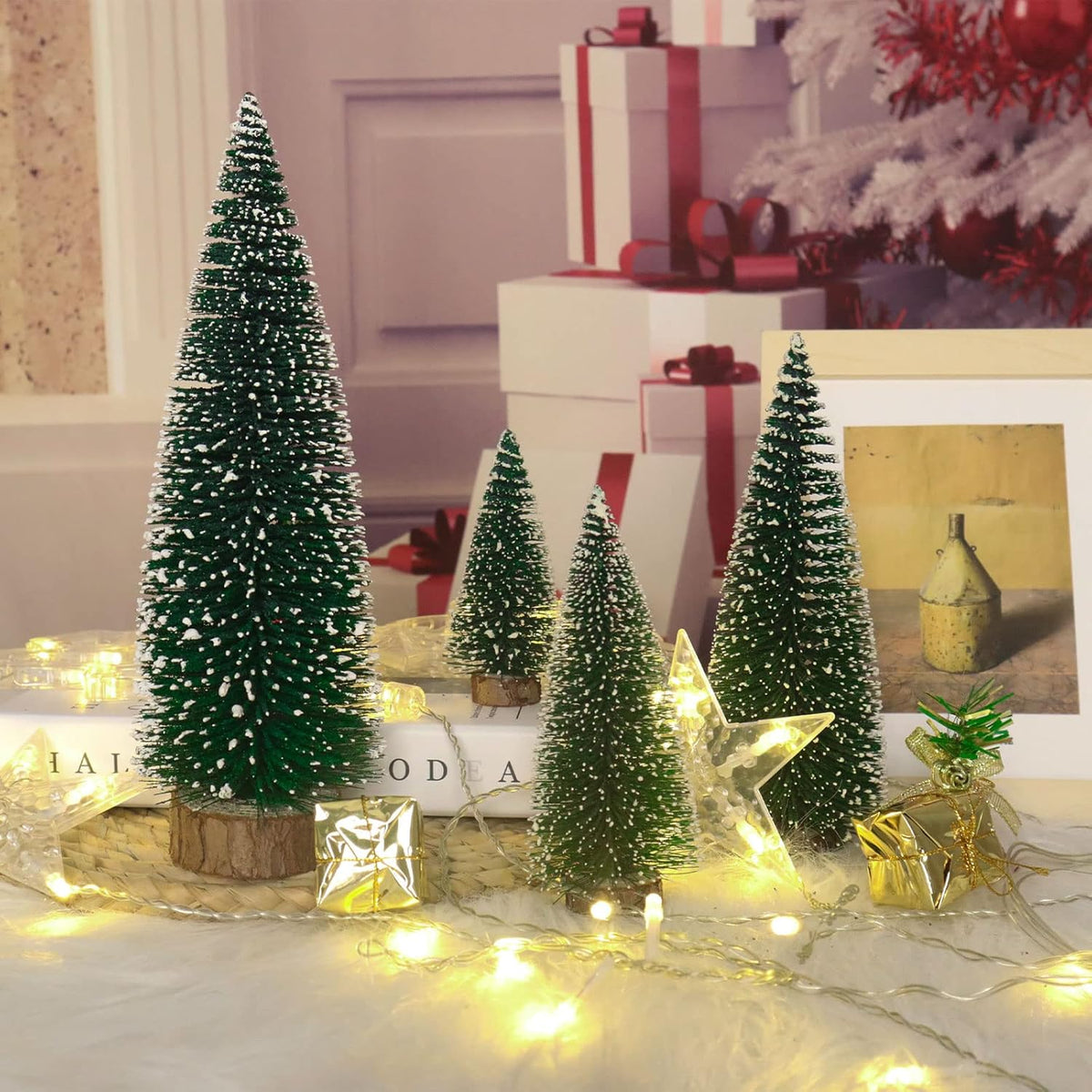 Desktop Miniature Pine Tree Tabletop Christmas Tree Small Pine Tree Decor Christmas Tree Toppers (Green 4pcs)