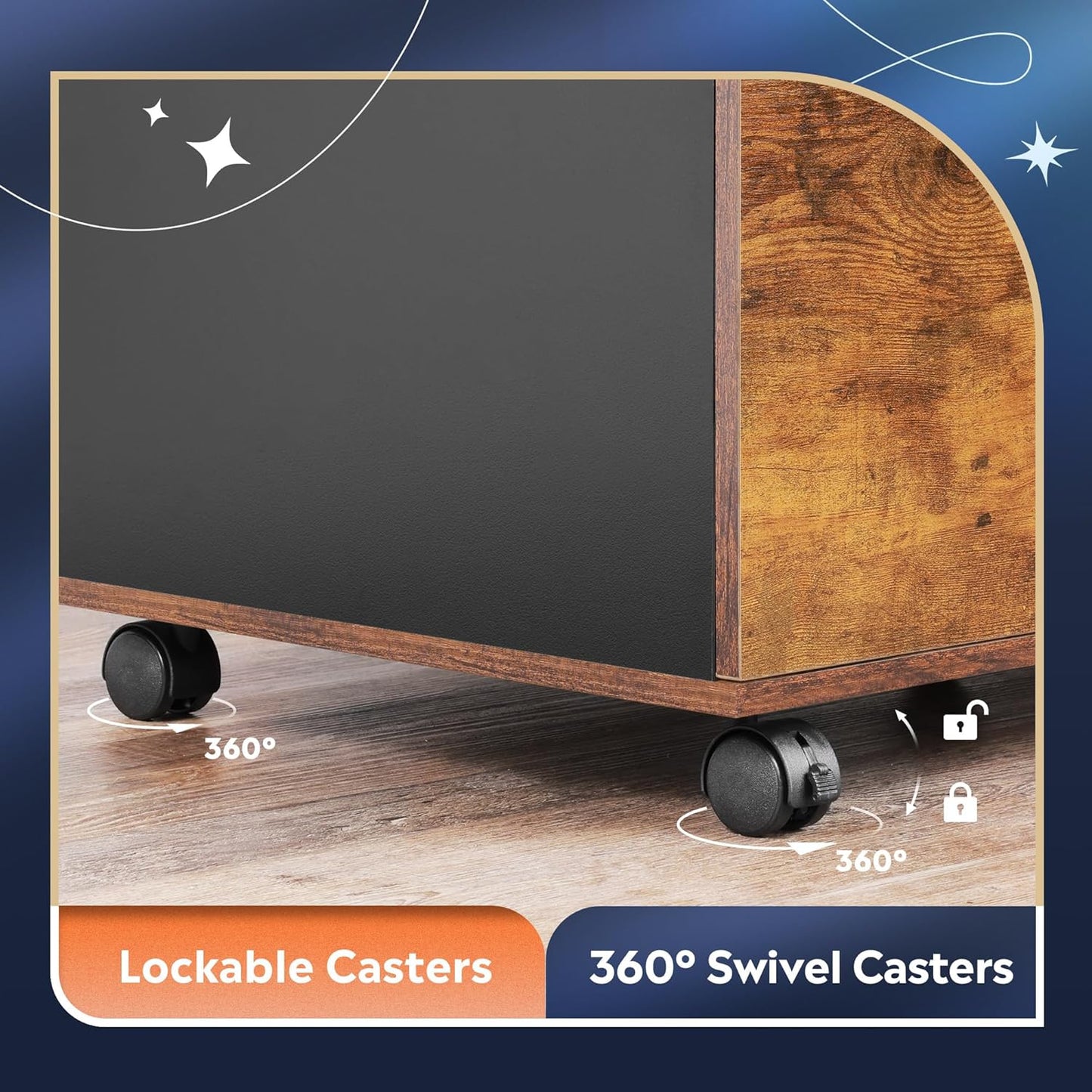 DEVAISE 3 Drawer Mobile File Cabinet, Wood Lateral Filing Cabinet, Printer Stand with Open Shelves for Home Office, Rustic Brown