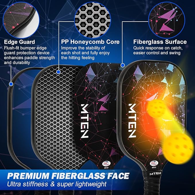 Pickleball Paddles, USAPA Approved Fiberglass Surface Pickleball Set with Pickleball Rackets, Pickleball Paddles Set for Men Women