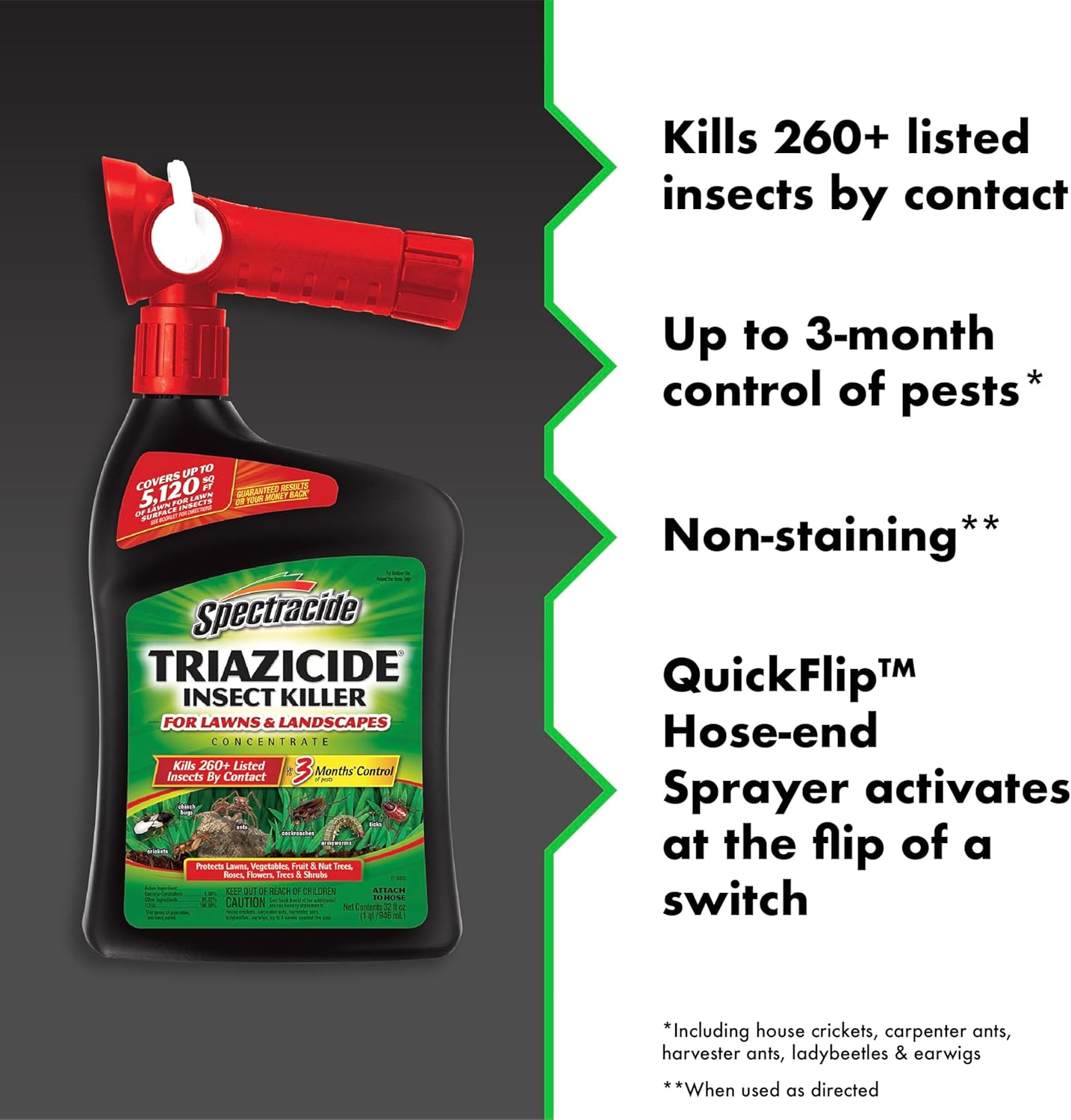 Spectracide Triazicide Insect Killer For Lawns & Landscapes Concentrate (Ready-To-Spray), Protects Lawns, Vegetables, Fruit & Nut Trees, Roses, Flowers & Shrubs, 32 fl Ounce