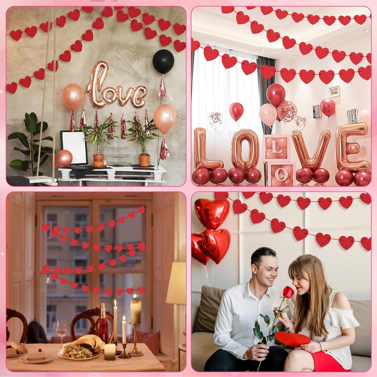 OHOME Valentines Day Decorations - Valentines Banner - Valentines Decor Red Heart Garland 40 Pack Valentines Day Backdrop Galentines Day Decorations Party Favors for Door Wall Classroom School Home