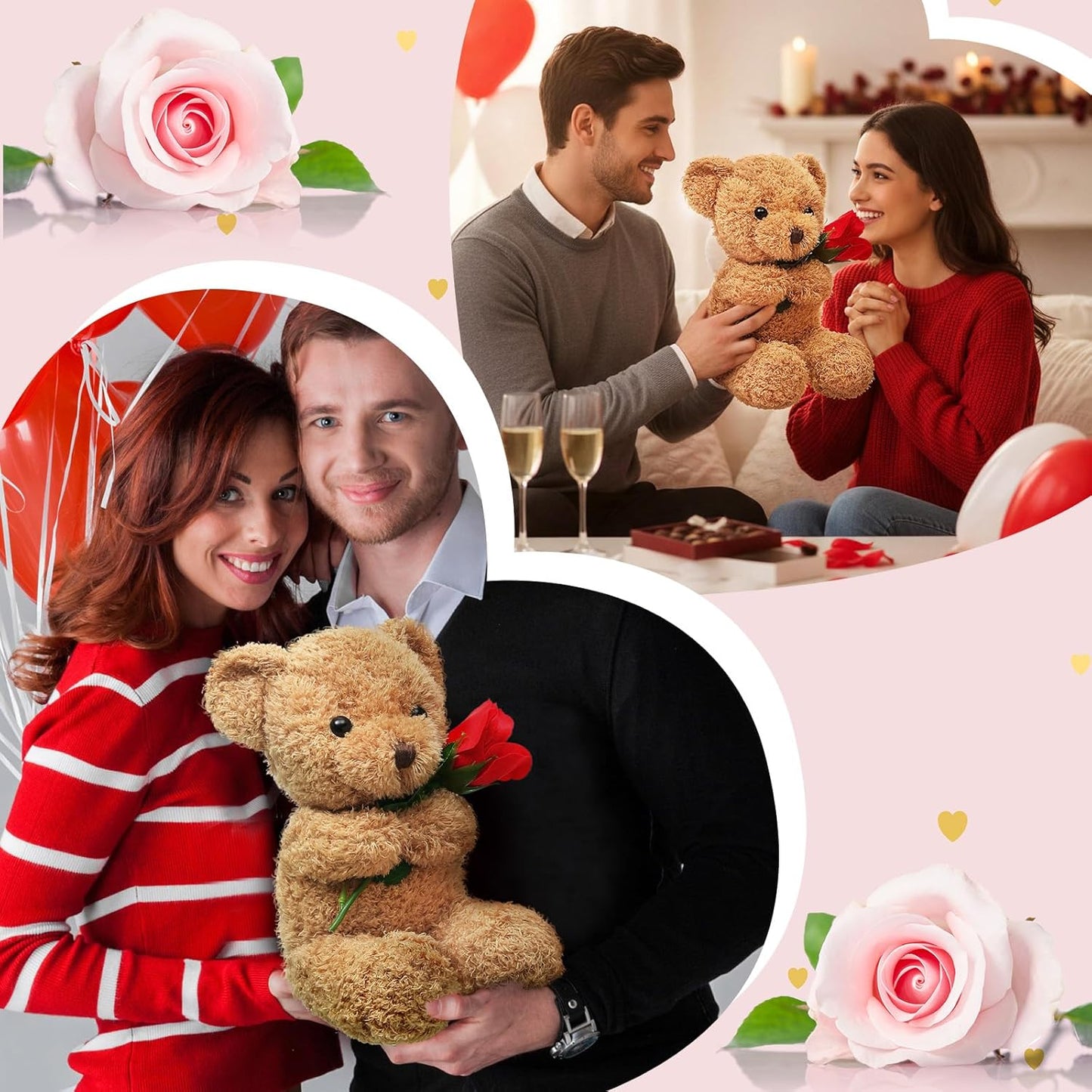 Civaner Valentine Bear Stuffed Animal Gift with Rose Funny Cute Bear Stuffed Animal Plush Gift for Valentine Mother Birthday Wedding Christmas, 11.8 Inches(Beige)