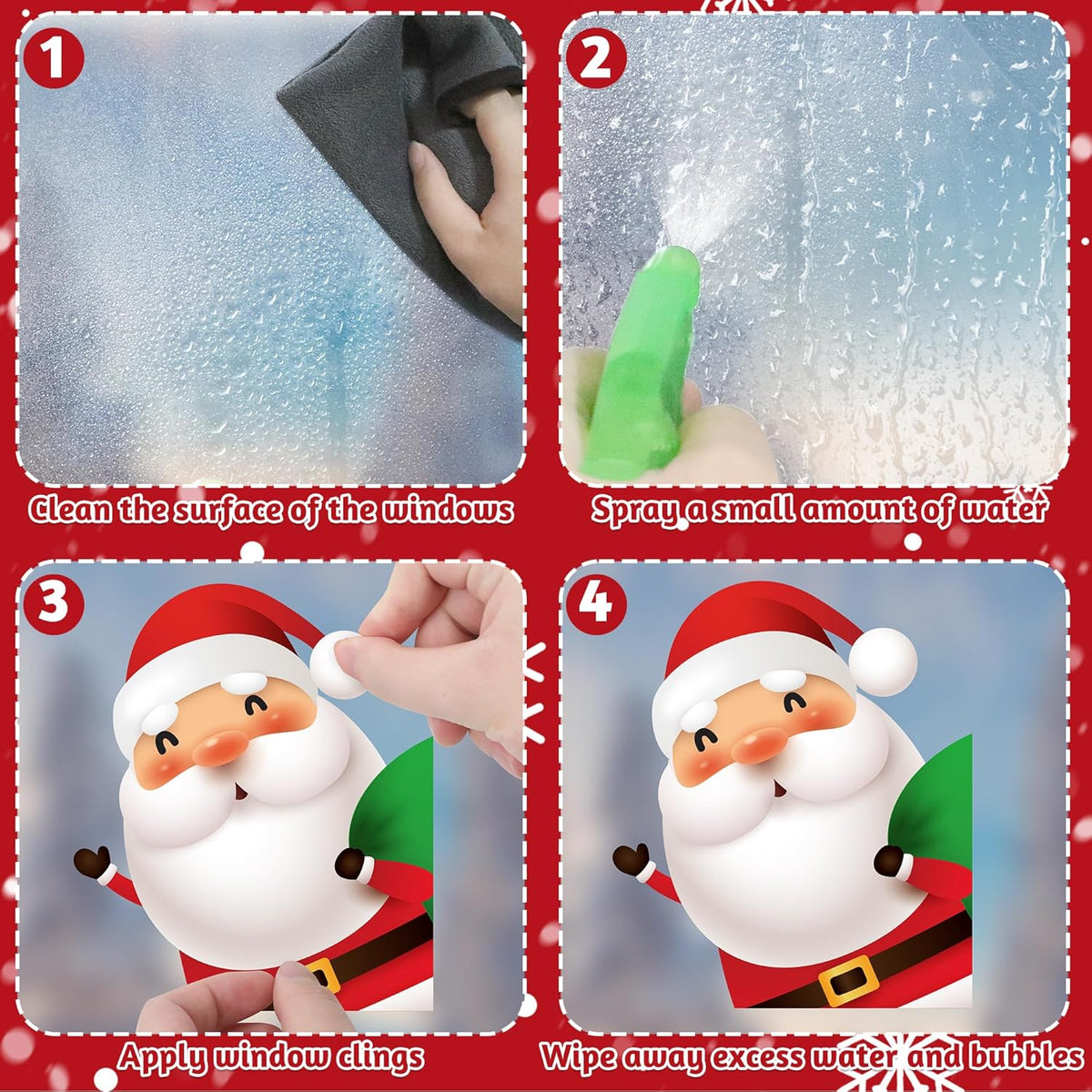 144 PCS Christmas Window Clings, Snowflake Window Clings for Stickers for Glass, Christmas Decorations Decals for Snowman Santa Claus Tree Reindeer Elf Winter Party Accessories Supplies Decor