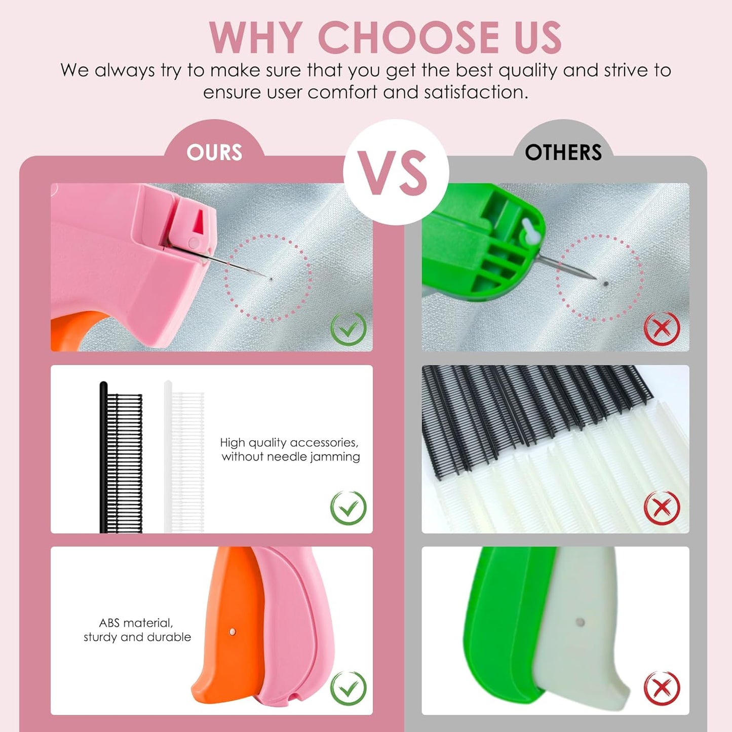 Stitch Gun for Clothes - Handheld Stitch Gun Quick Clothing Fixer - Tagging Gun - Includes 6 Needle, 1000 Black Fasteners & 1000 White Fasteners (Pink/Orange)