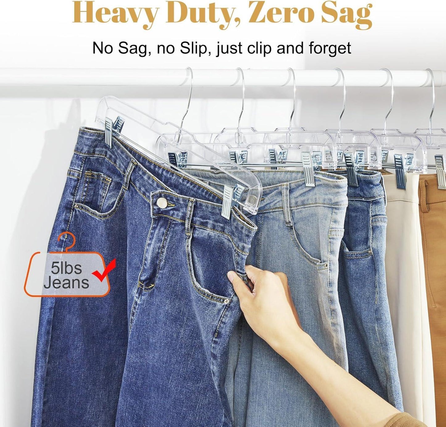 HOUSE DAY 12-Pack 14" Clear Plastic Skirt Hangers with Clips & Swivel Hook - Cart Shape