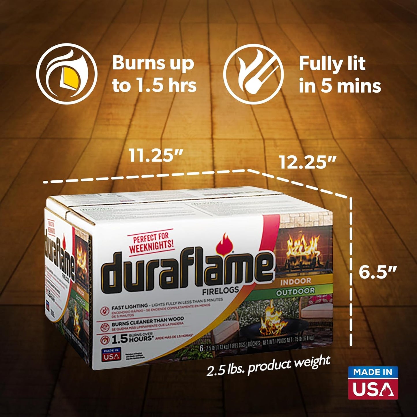 Duraflame 2.5-lb 1.5-Hour Burn Indoor/Outdoor Firelog (12-Count) - Perfect Fire-Log Substitute for Your Fireplace, Great for a Campfire, Chimney-Safe, Easy to Use, Fast Lighting with Starter (2 Items)