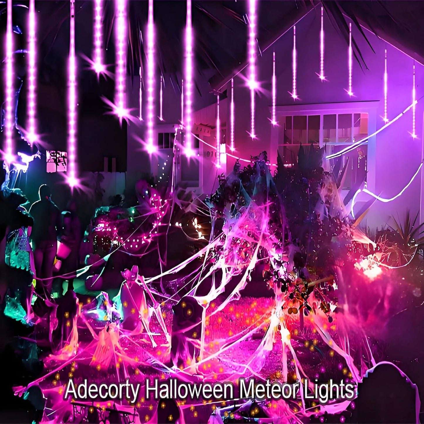 Purple Christmas Lights Outdoor Meteor Shower Lights 8 Tubes 192 LED Falling Rain Dripping Icicle Light for Xmas Christmas Decor Halloween Decorations, Halloween Light Outdoor, UL Plug