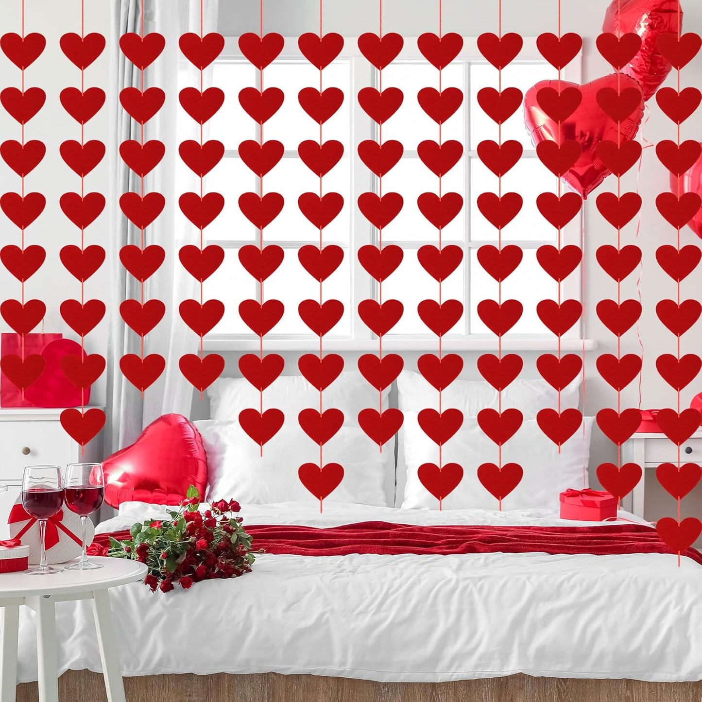 40PCS Valentines Day Decor, Red Heart Banner with Felt Hearts, Hanging Valentines Day Decoration Indoor Outdoor Valentine's Day Party Banner for Wall Fireplace Office Home Decor