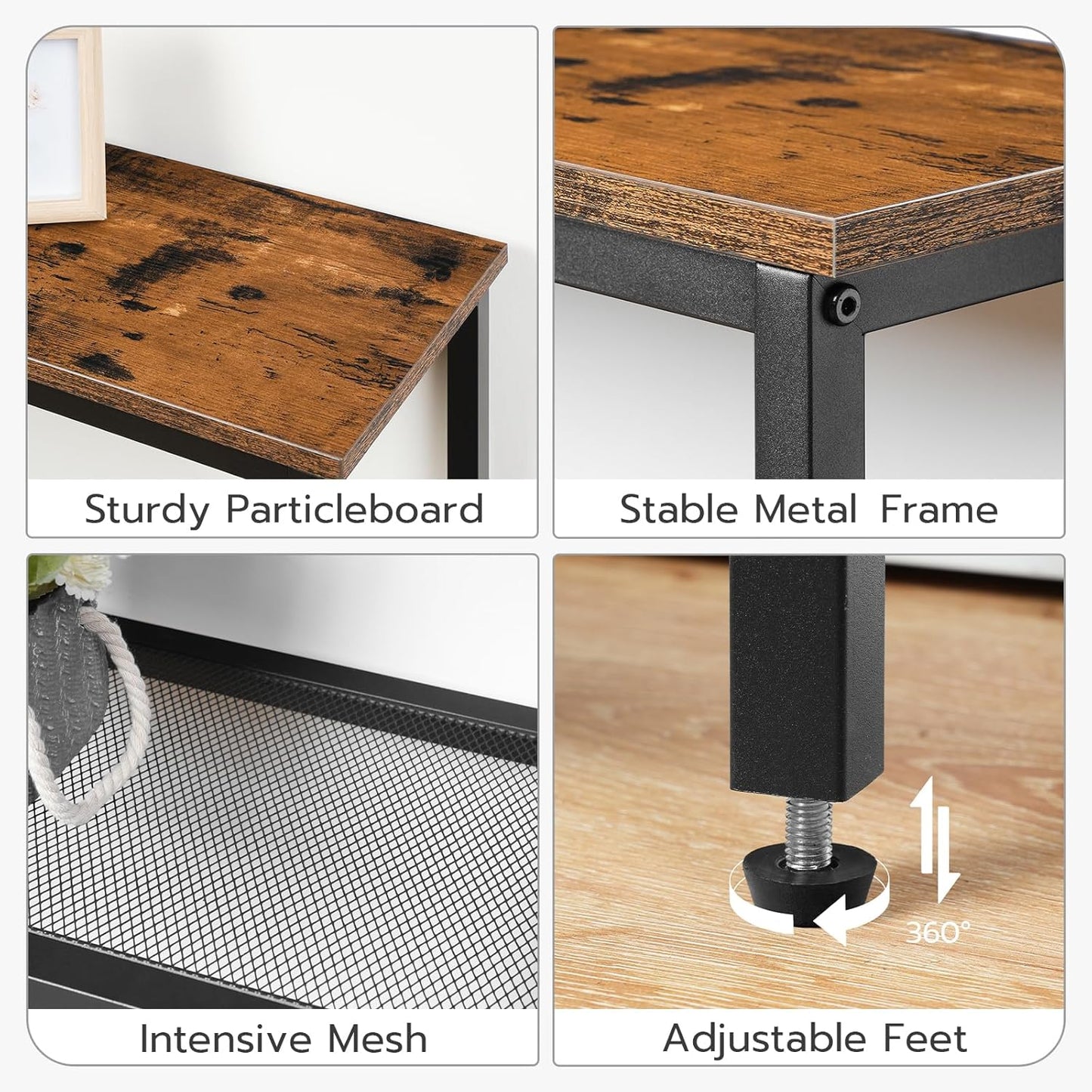 HOOBRO 29.5" Narrow Console Table, 3-Tier Entryway Table, Thin Sofa Table with Shelves, Side Table, Display Table, for Hallway, Entrance, Living Room, Bedroom, Rustic Brown and Black BF73XG01