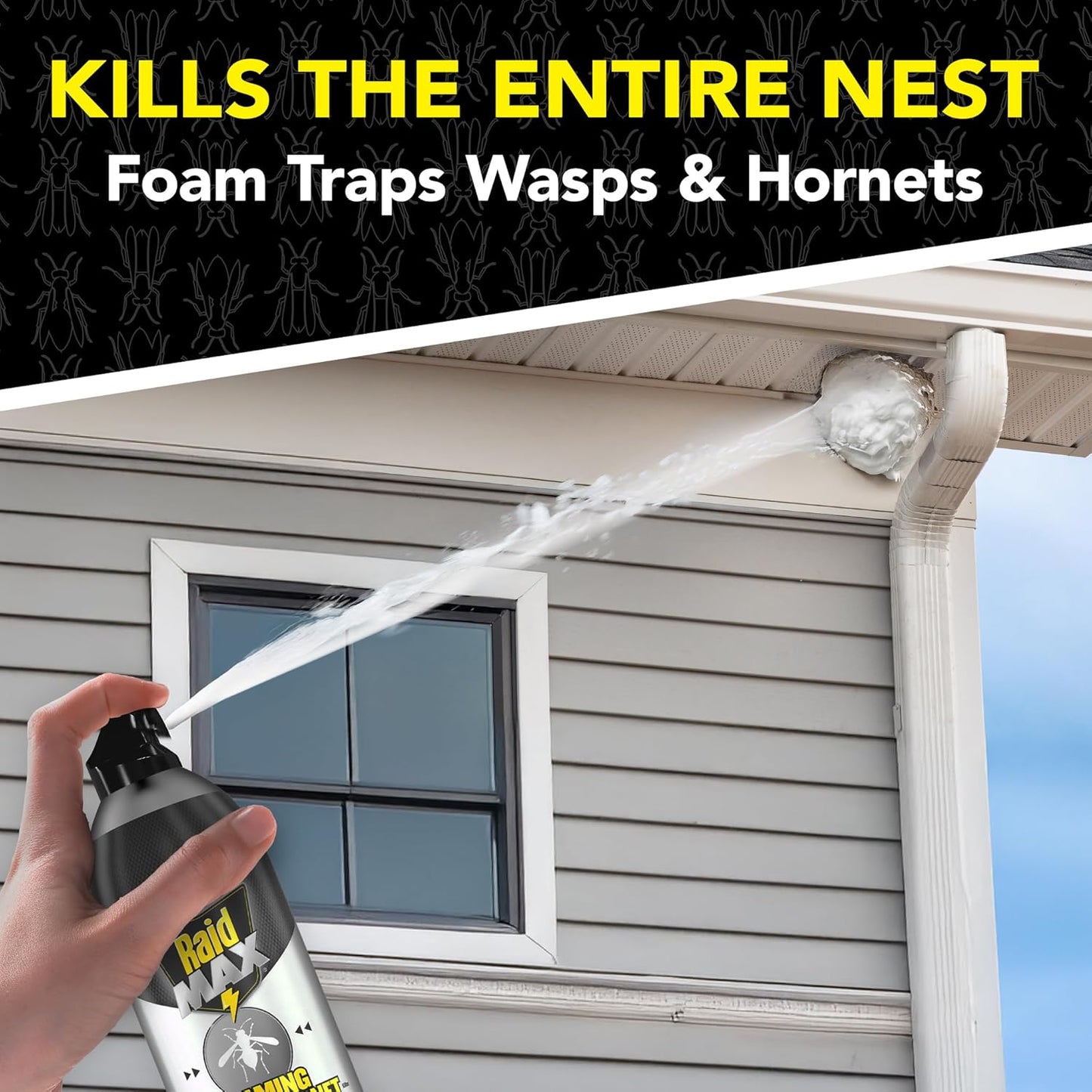 Raid Max Foaming Wasp & Hornet Killer, Fast Coverage Foam, Bug Killer Kills The Entire Nest, 16.5 oz