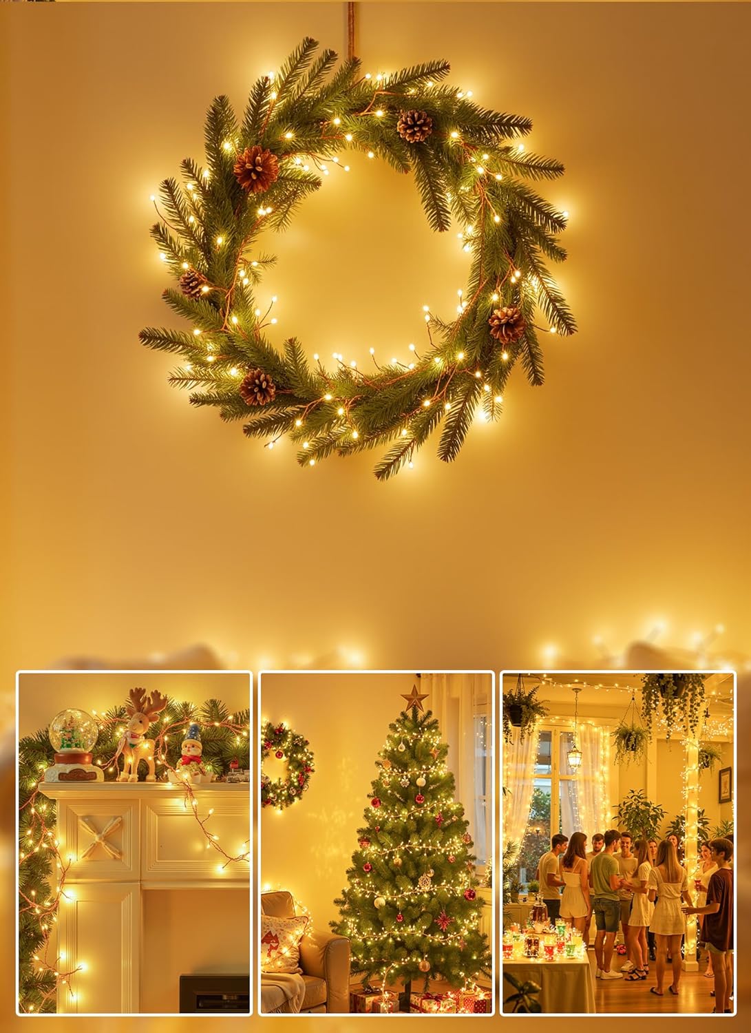 Fairy Lights Battery Operated, 10Ft 120 LED Firecracker String Lights, Waterproof Silver Wire Starry Firefly Light for DIY Wreath Weeding Indoor Outdoor Christmas Decorations