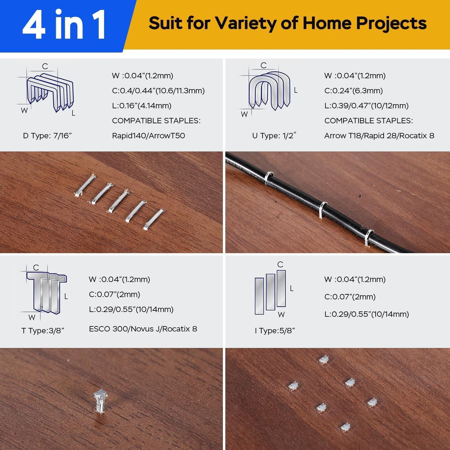 Upholstery Staple Gun Heavy Duty, YEAHOME 4-in-1 Stapler Gun with 4000 Staples, Manual Brad Nailer Power Adjustment Stapler Gun for Wood, Crafts, Carpentry, Decoration DIY