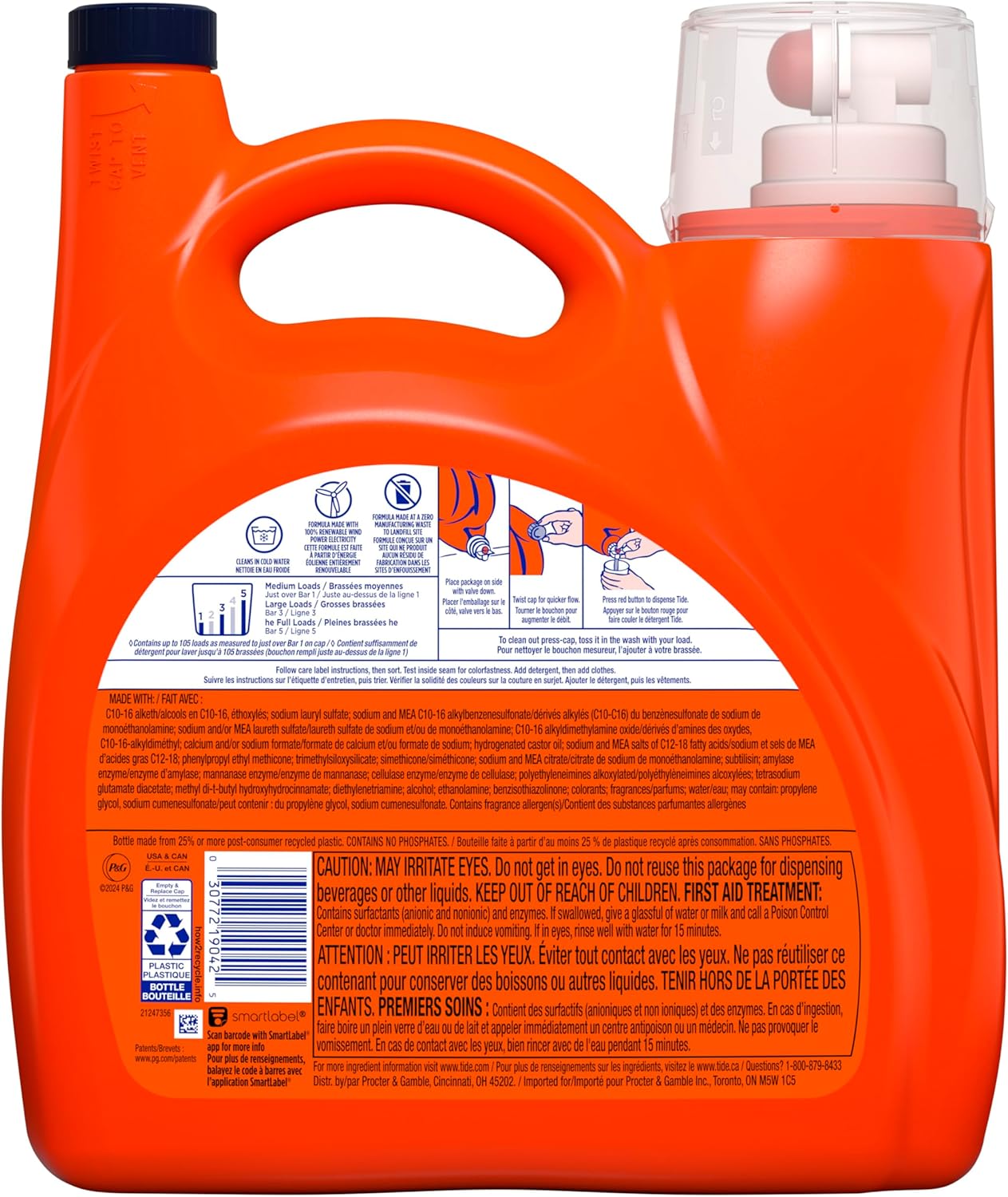 Tide Ultra Odor Defense Plus Oxi Liquid Laundry Detergent, 148 fl oz, 105 Loads, Advanced Odor and Stain Fighting Laundry Detergent Liquid