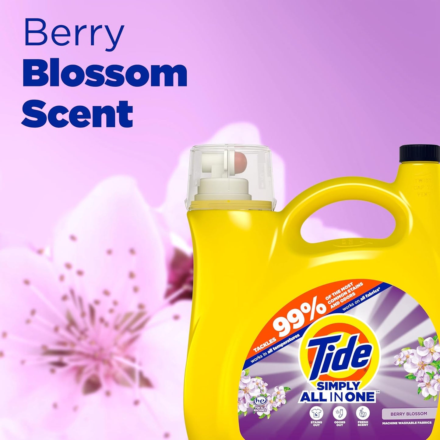 Tide Simply Clean & Fresh Liquid Laundry Detergent, Berry Blossom Scent, 89 loads, 117 fl oz (Packaging May vary)