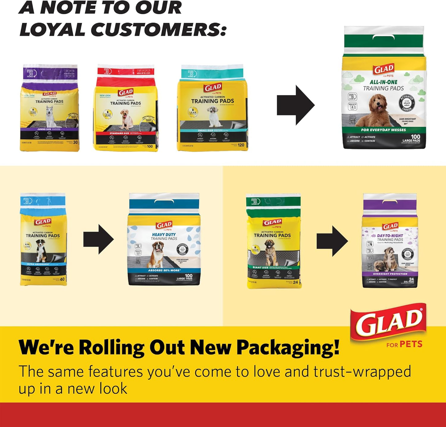 Glad for Pets Black Charcoal Puppy Pads, 23"x23" Disposable Pee Pad That Absorbs & Neutralizes Urine Instantly, Activated Carbon Training Pads For Dogs, Potty Training Supplies - 100 Count