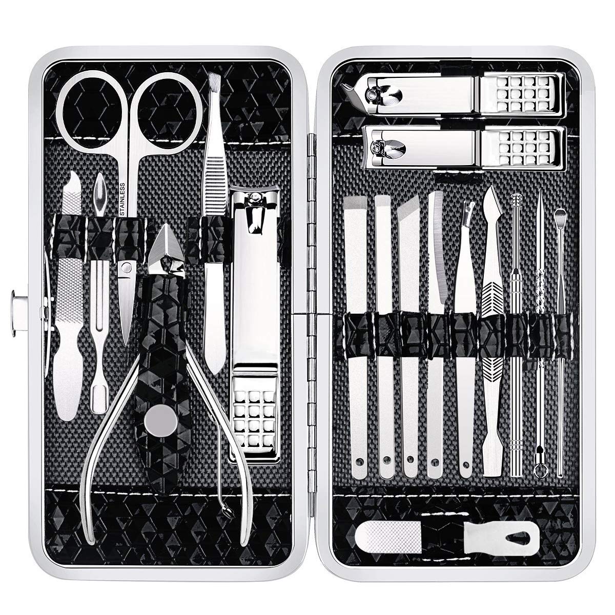 Nail Clippers Set Fingernail and Toenail Clipper Cutters for Men and Women, Professional Manicure Pedicure Grooming Kit, 18 Pieces Stainless Steel Nail Care Tools with PU Leather Travel Case