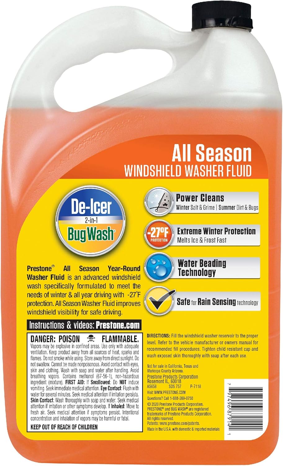 Prestone AS658 Deluxe 2-in-1 Windshield Washer Fluid, 1 Gallon