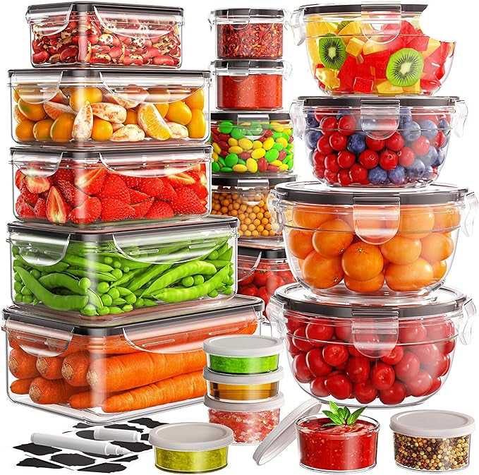 40 PCS Food Storage Containers with Lids Airtight (20 Lids &20 Containers) - Leakproof Meal-Prep Containers for Kitchen Storage Reusable Plastic Microwave/Dishwasher Safe with Labels & Pen