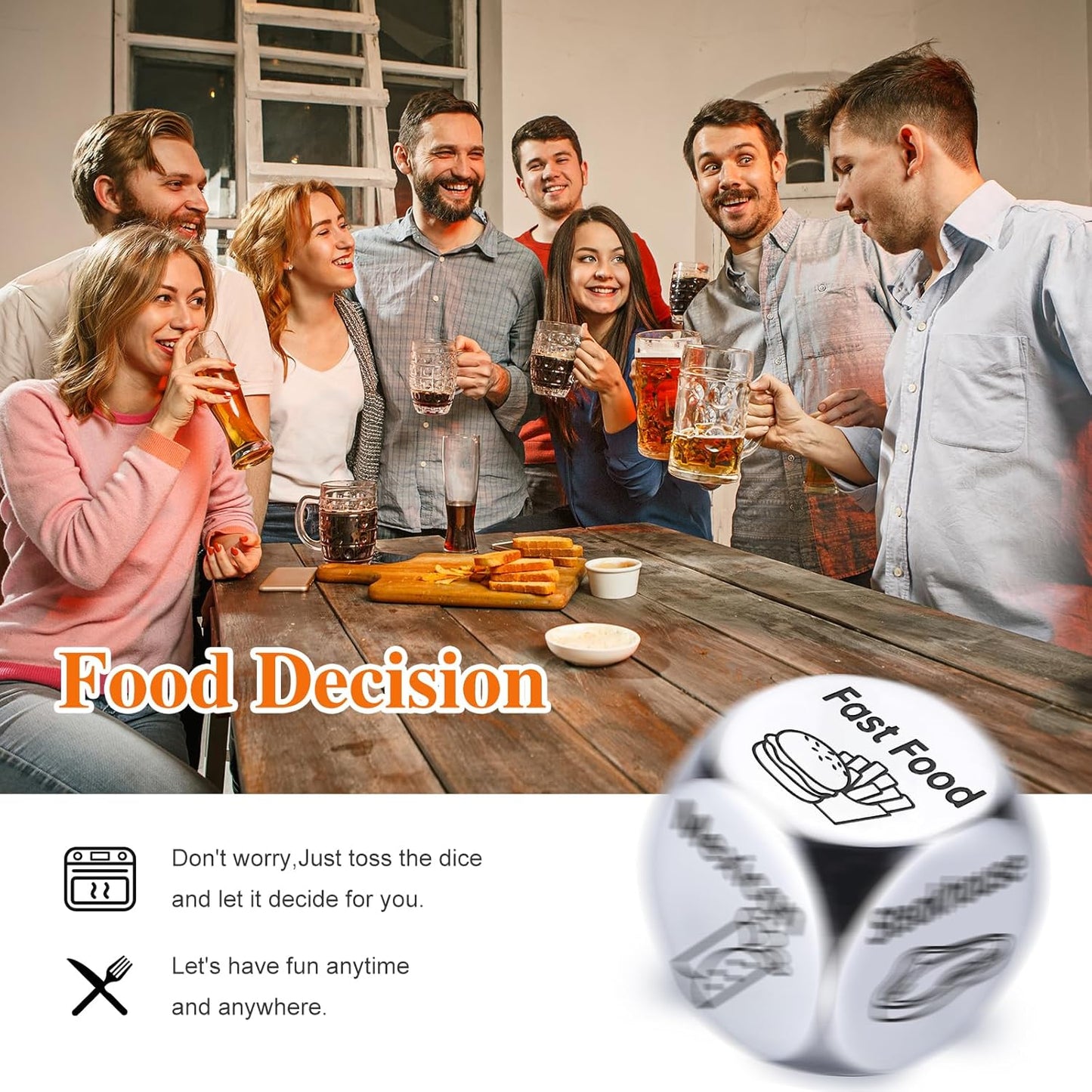 Valentines Day Gifts for Him Her: Steel Food Decision Dice Funny Gifts for Men Women Couple Girlfriend Boyfriend Husband Wife Anniversary Birthday Wedding Fathers Day Christmas Stocking Stuffers