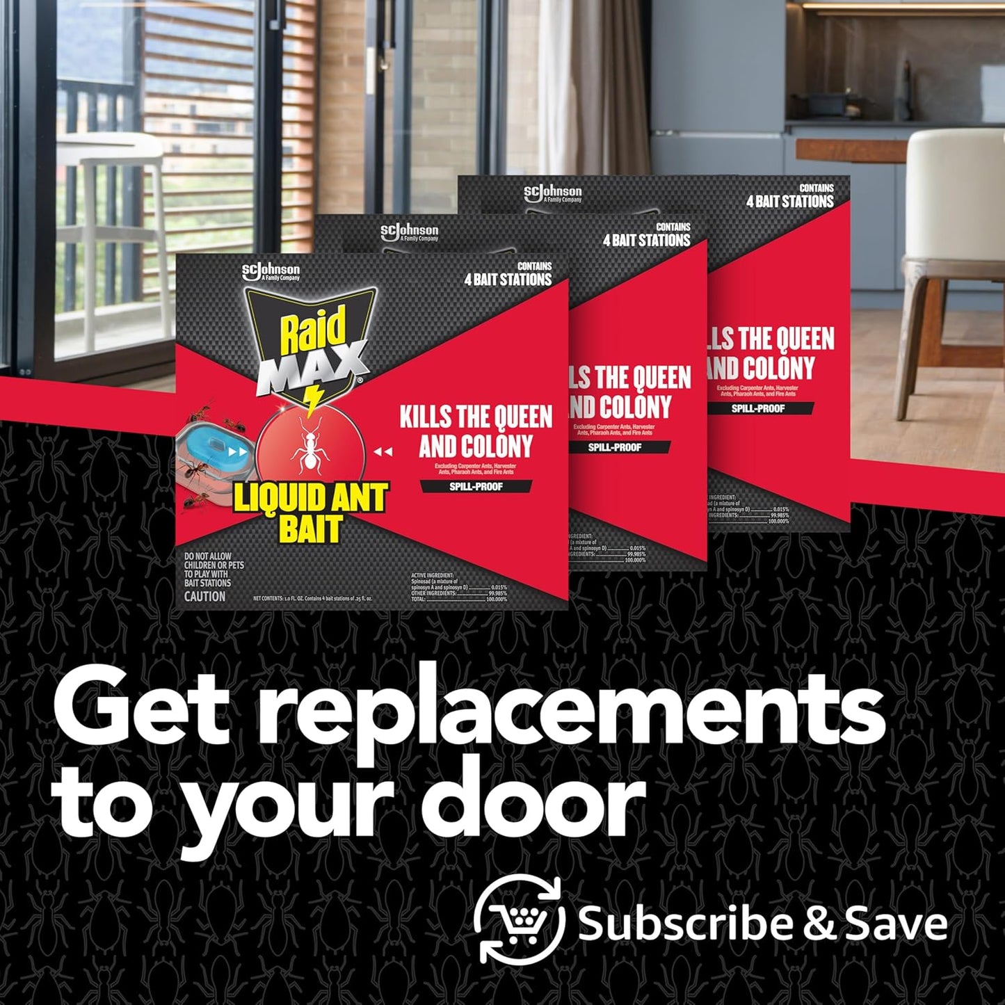 Raid Max Liquid Ant Bait; Kills Ants Where They Breed, for Indoor and Outdoor Use; 12 Bait Stations