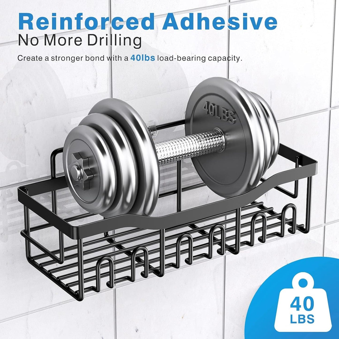 5-Pack Rustproof Stainless Steel Shower Caddy Set– No Drill Adhesive Bathroom Organizer, Space-Saving Shower Shelves for Apartment Essentials, Bathroom/Kitchen Storage Home Decor-L Size